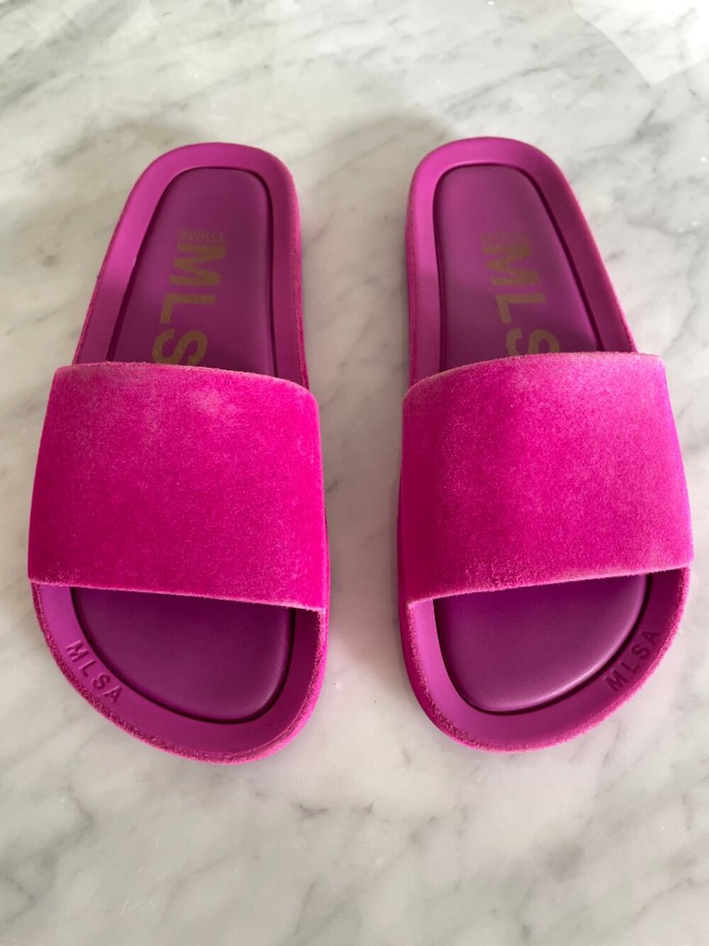 Melissa Fuchsia velour slides